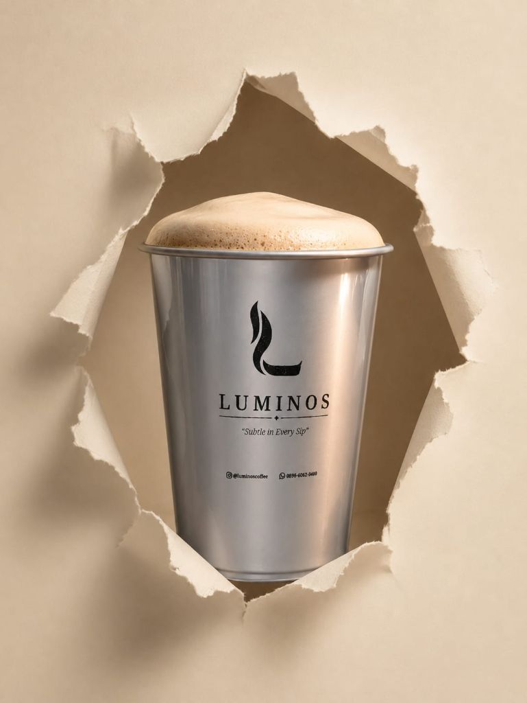 Luminos silver cup with warm frothed latte