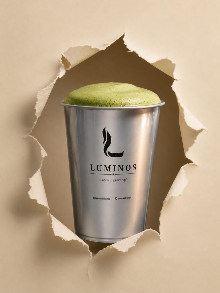 Celestial Matcha in a silver Luminos cup