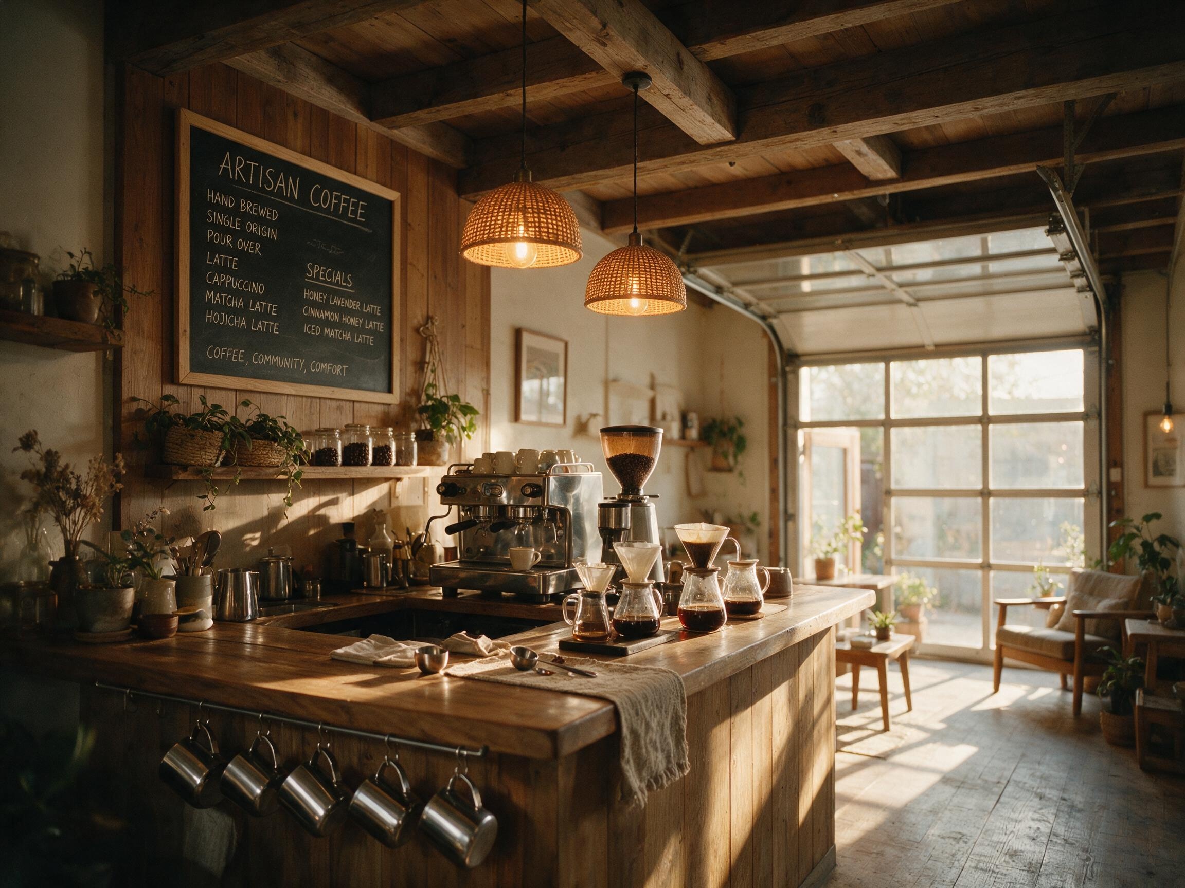 Warm interior of the Luminos garage café